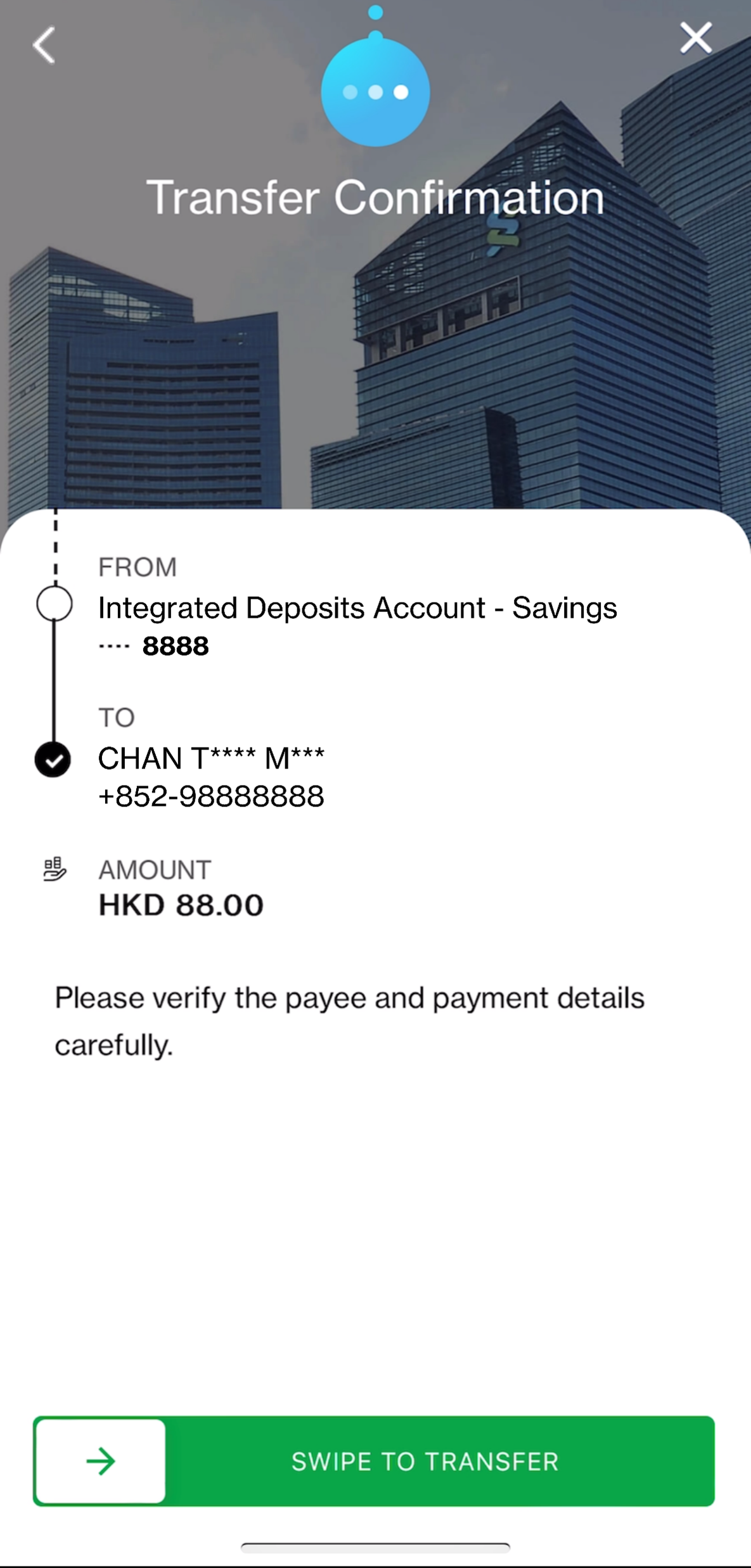 Review details and confirm transfer